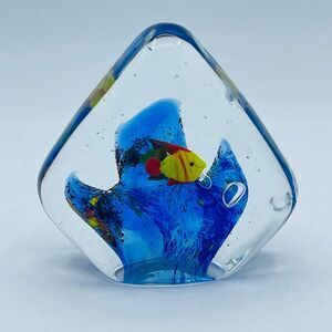 Vintage K's Collection Paperweight Aquarium Style Glass w/ Fish Bubbles Inside